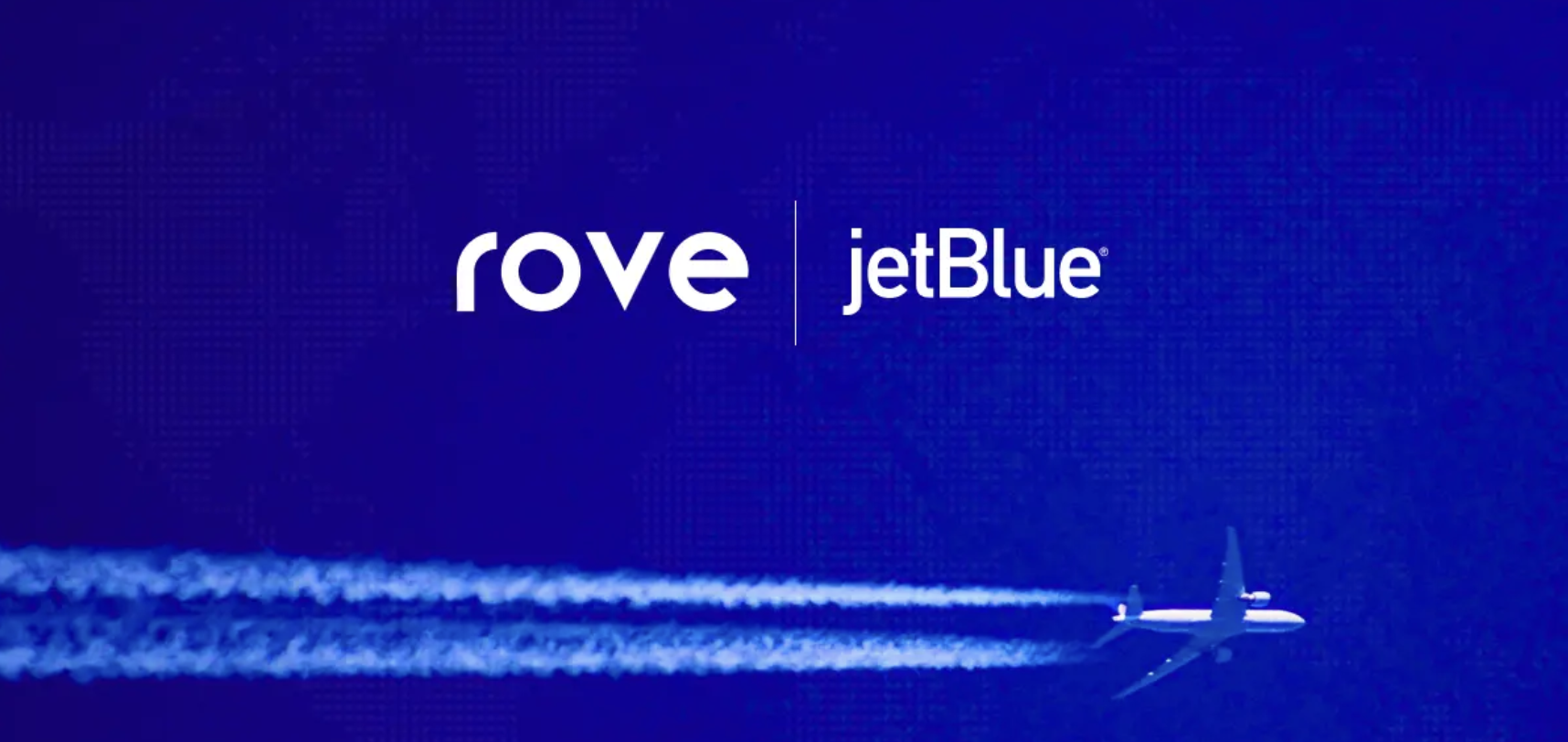 Rove and JetBlue logos with airplane contrails, cover poster for the Rove to JetBlue transfer guide