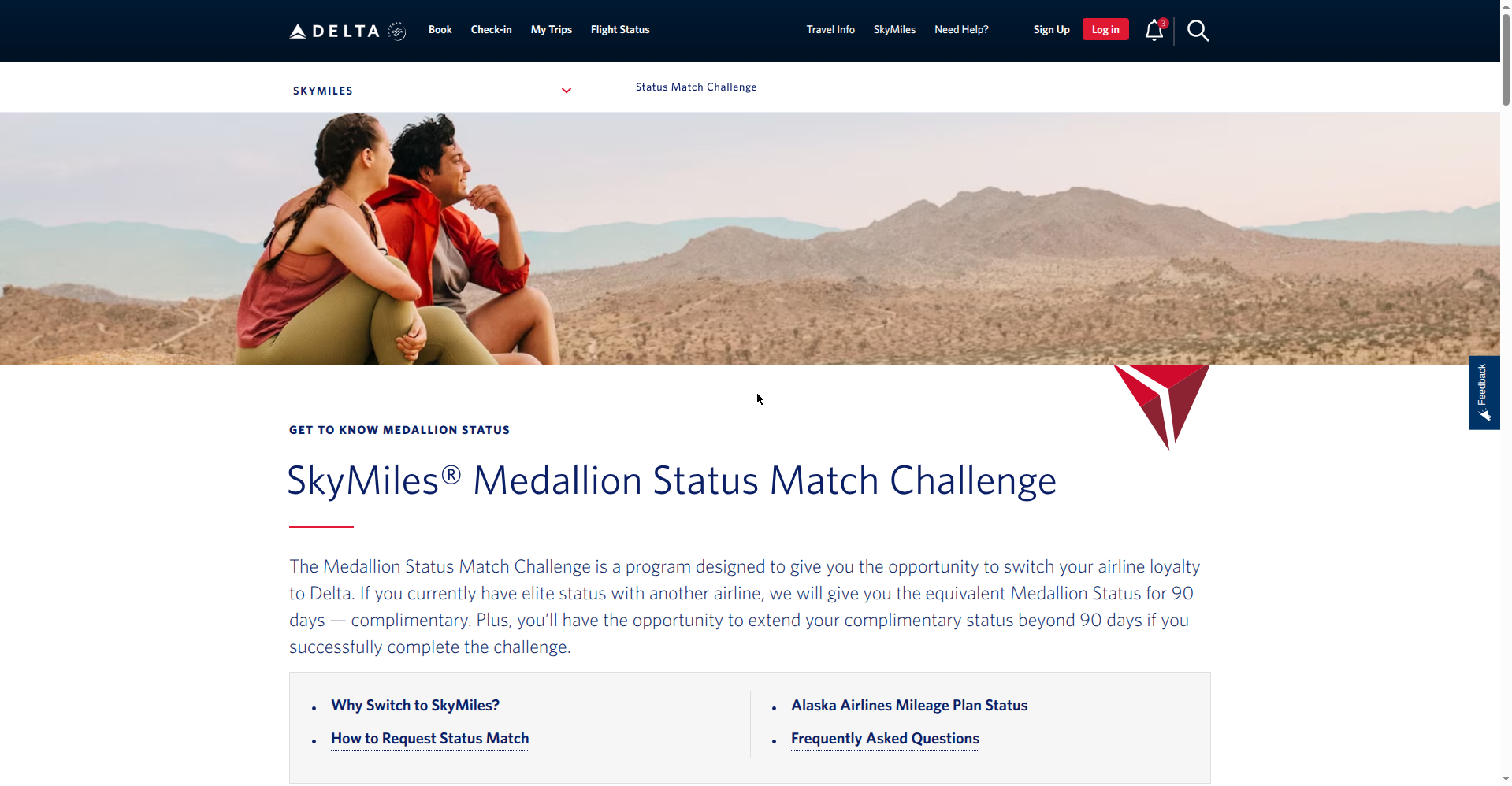 Screenshot of Delta's Medallion Status Match Challenge overview