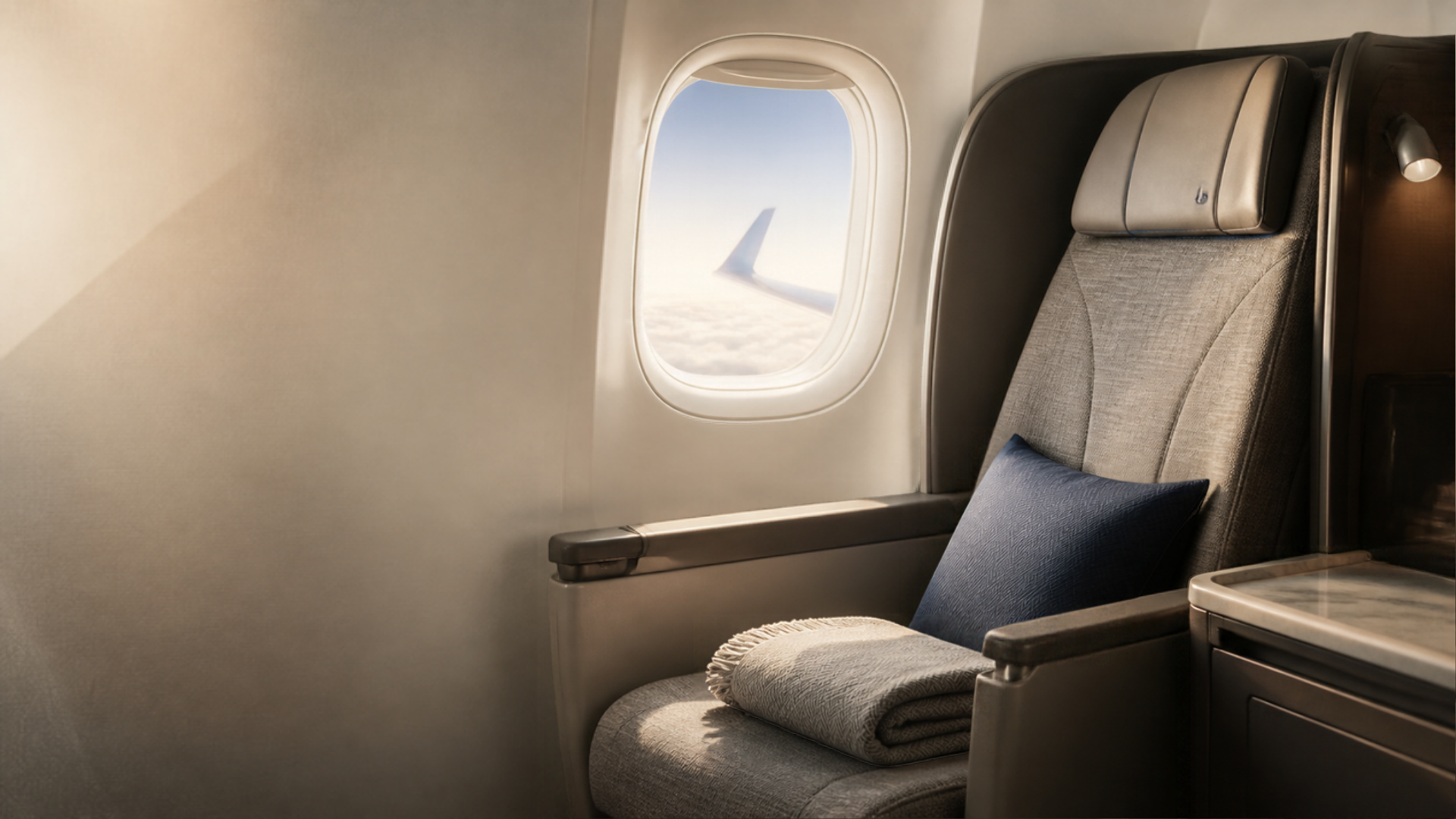 Premium airline cabin seat by a window