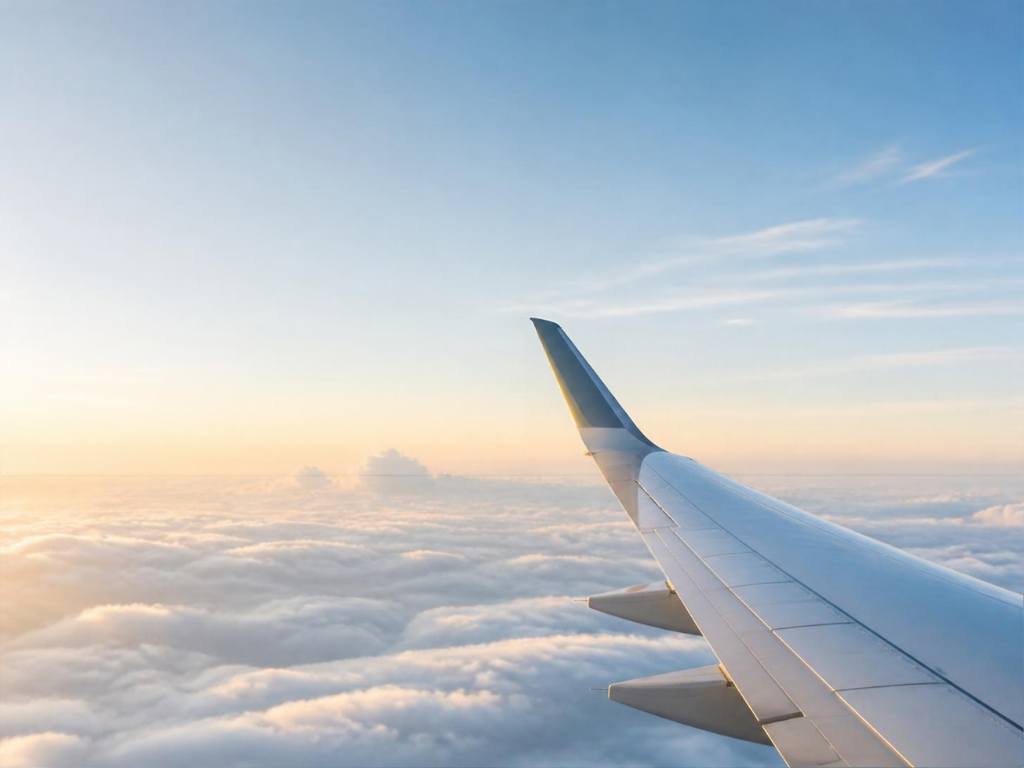 Airplane wing over clouds at sunrise, cover for the Flying Blue promo rewards guide
