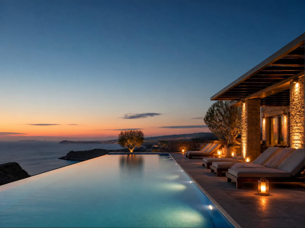 Luxury hotel infinity pool at twilight, cover for the Hilton Aspire 200K bonus guide