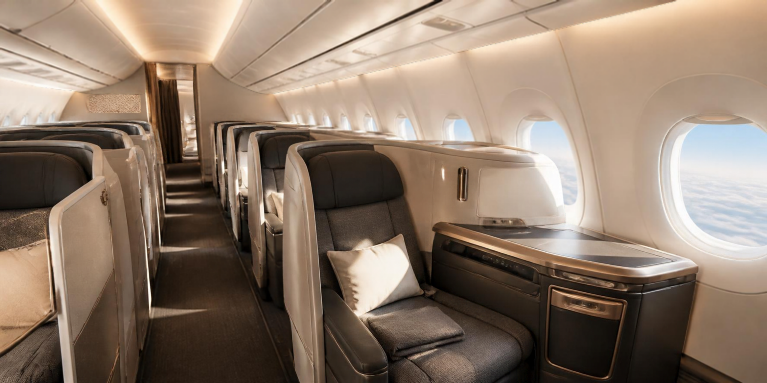Premium airplane cabin interior, cover photo for the airline status match guide
